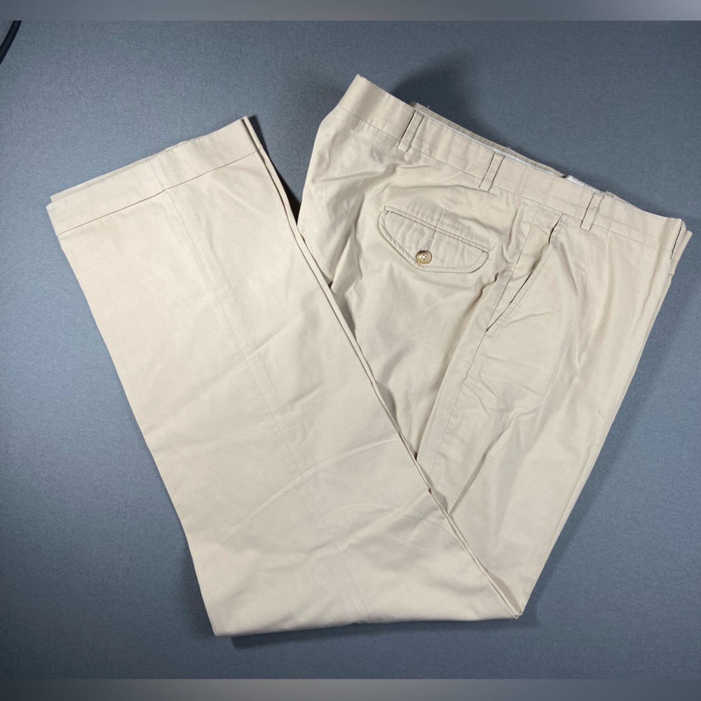 LL Bean Khaki Chino Slacks Cuffed, Flat‎ Front Size 46R